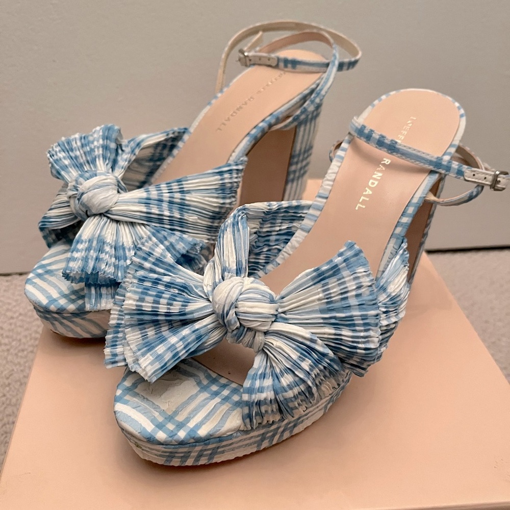 Loeffler Randall Natalia Platform Heel in Blue Plaid, size 8